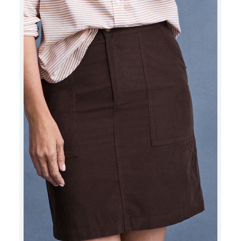 Garnet Hill Corduroy Pencil Skirt Brown Women Knee Length Pockets‎ Stretch Sz 10